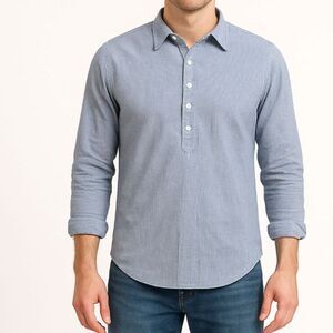 Gibson Blue White Stripe Long Sleeve Henley Shirt Medium Smart Casual